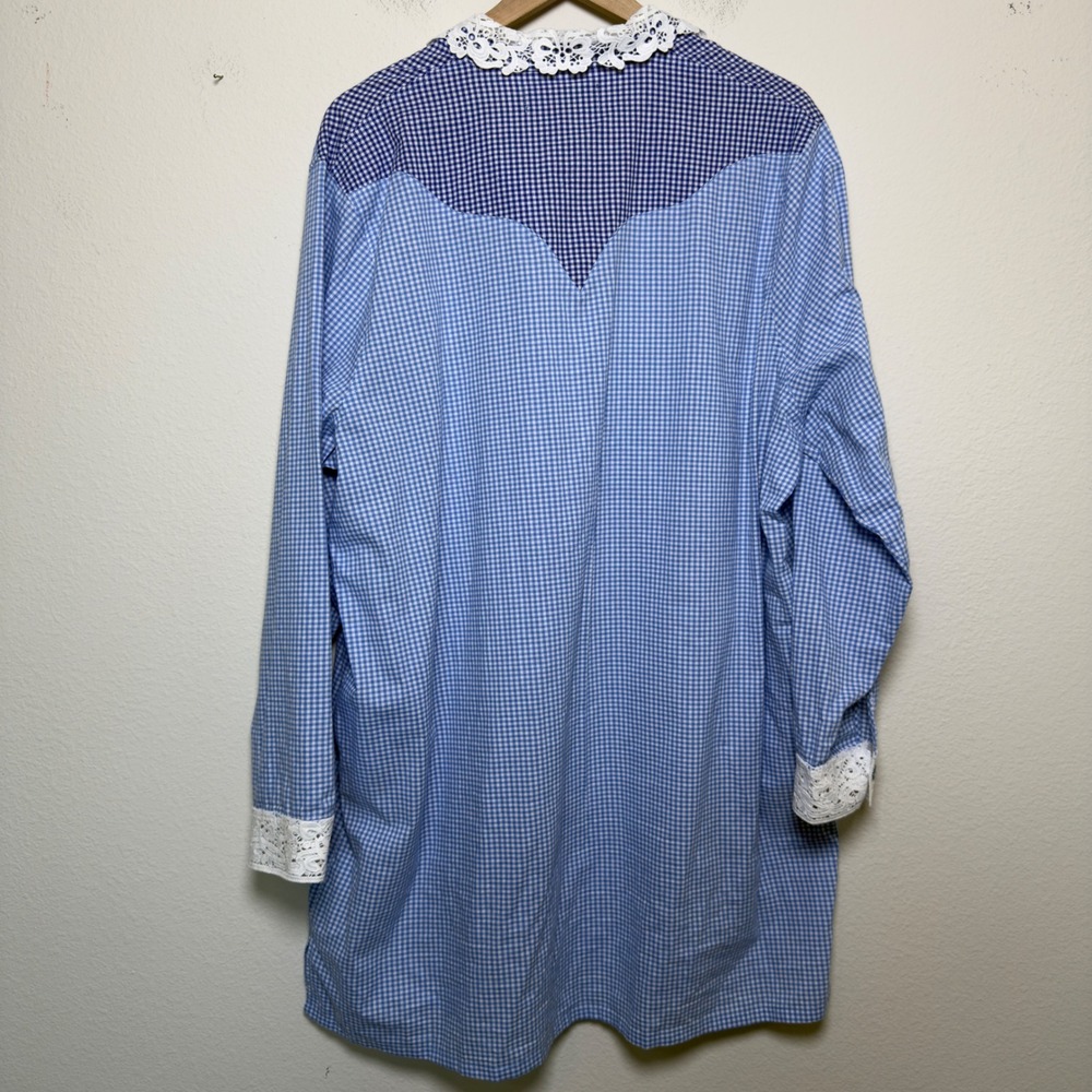 Teddy Fresh Women Gingham Shirt Dress L/XL Blue Bear Lace Trim Patchwork Oversiz - Picture 13 of 13
